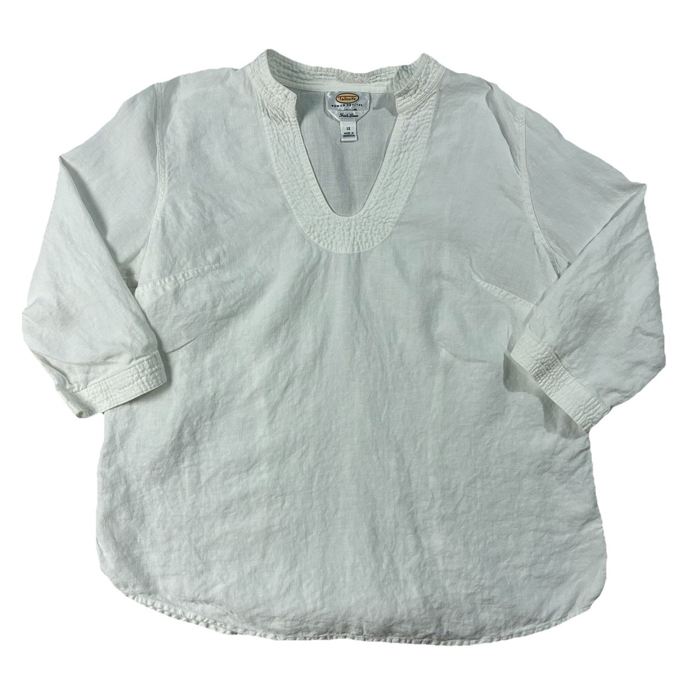 Talbots 100% Irish Linen V-neck Pullover Tunic White Women's 1X Petite Coastal